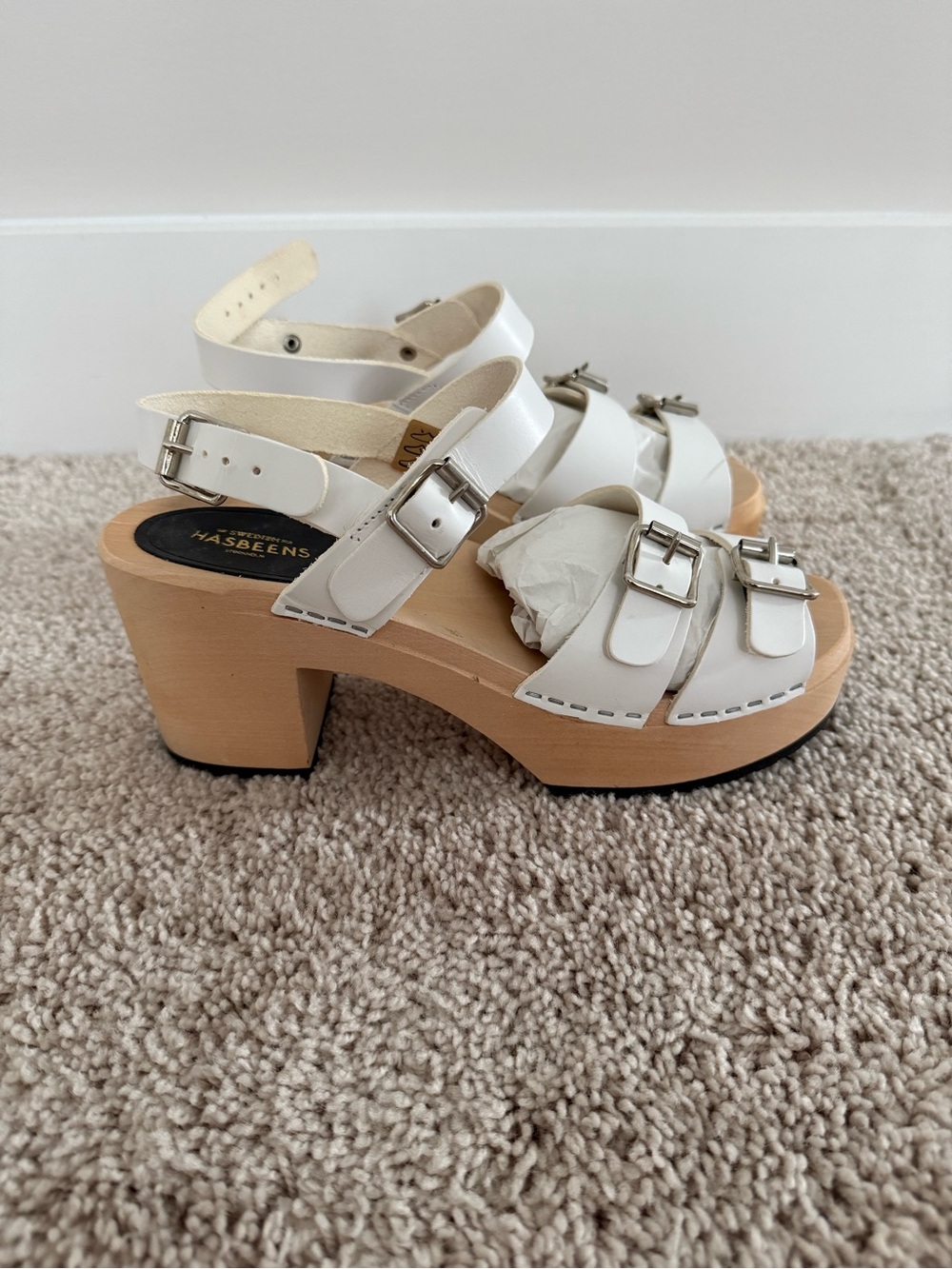 Swedish Hasbeens Cream Leather Platform Buckle Sandal - Picture 3 of 6